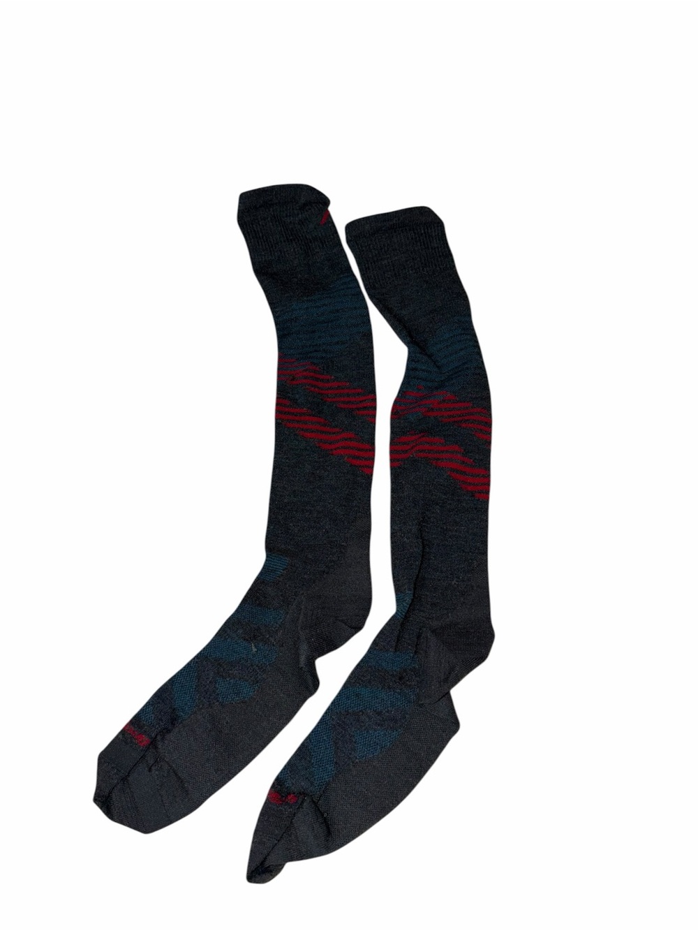 Men's Black Crew Socks with Blue and Red Accents
